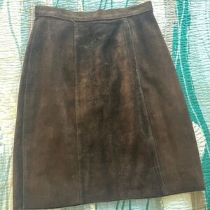 Vintage COMINT Genuine Leather Skirt Brown Women's Size 9/10 SUEDE